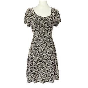 Vintage y2k / 90s Papillon Black Cream Embroidered Lace Paisley Mini Dress Large